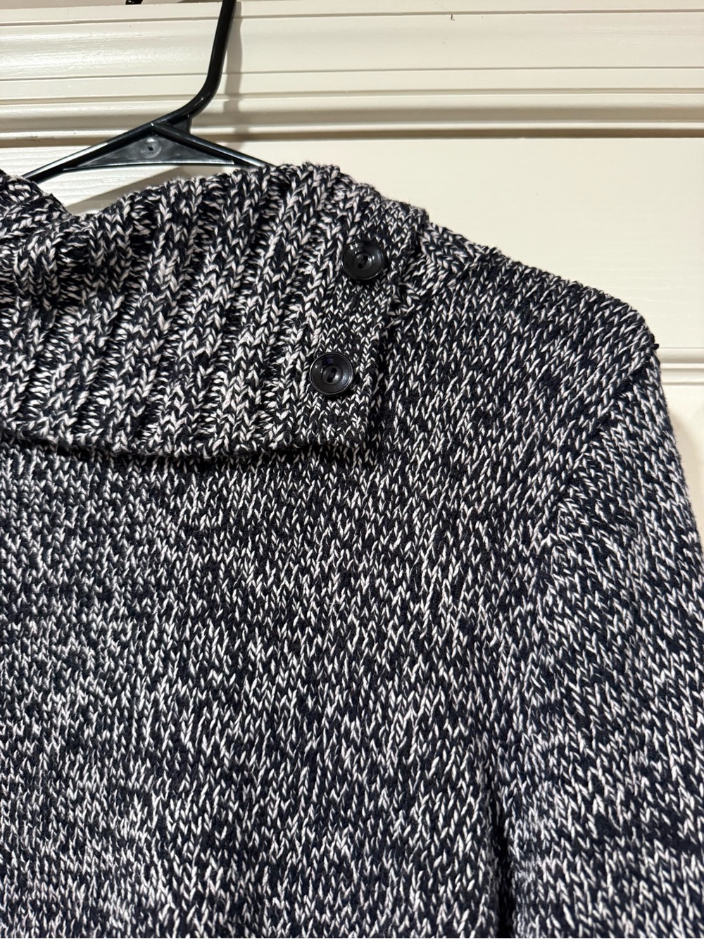 croft & barrow Black and White Marled Cowl Button Sweater - Picture 2 of 4